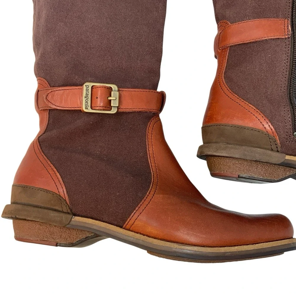 Patagonia ADDIE Rider Leather & Canvas Tall Boots Brown Size‎ 7 Equestrian Zip